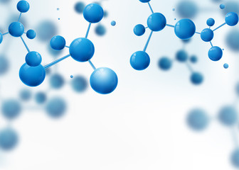Molecular structure. Atoms. Molecule background with blue spherical particles