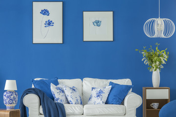 Blue floral living room