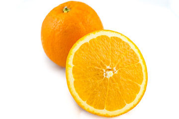 orange with half of orange isolated on the white background