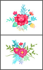 Set of Cute Floral Patterns on Vector Illustration