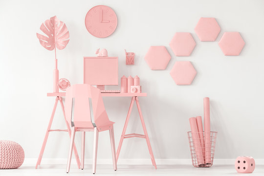 Pastel pink and white interior