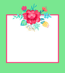 Banner with Flowers and Frame Vector Illustration