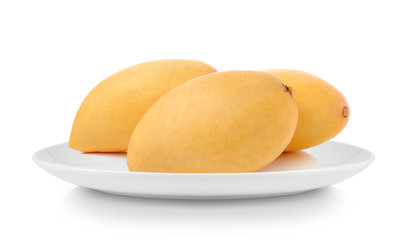 mango in plate isolated on white background