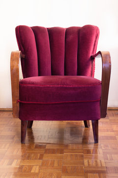 Red Art Deco Retro Chair In Empty Room