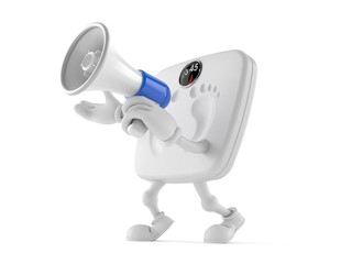 Weight scale character speaking through a megaphone