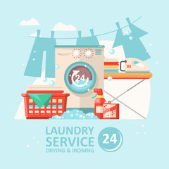 Laundry service vector illustration in flat modern design. Cleaning concept