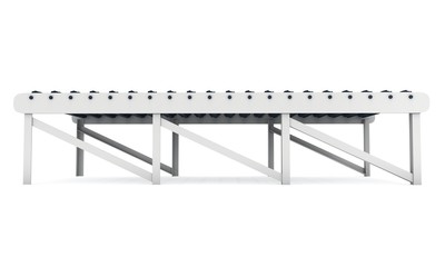 Regular empty roller conveyor section. 3d render isolated on white