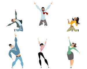 Set of six joyful characters