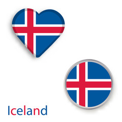 Heart and circle symbols with flag of Iceland.