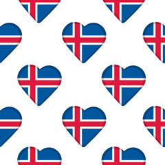 Seamless pattern from the hearts with flag of Iceland.