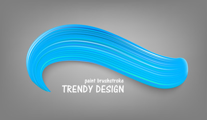 Wavy realistic light blue brush stroke. Template for logo design. Abstract logotype. Vector illustration.