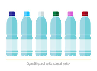 Set of plastic bottles with mineral water.