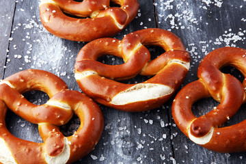 German pretzels with salt close-up on the table.