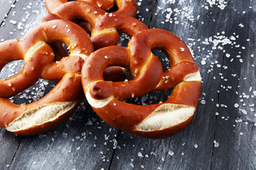 German pretzels with salt close-up on the table.