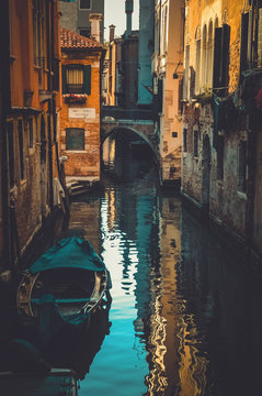 Parked boat on Rio Tera Secondo Canal, Venice
