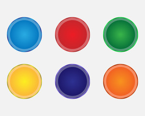 Set of color vector buttons. Buttons with metal colored contour. Multicolored round buttons.