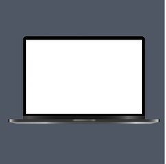 Realistic Laptop mockup Device with white Screen Isolated on marengo color Background. Notebook. Opened notebook/laptop