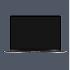 Realistic Laptop mockup Device with black Screen Isolated on marengo color Background. Notebook. Opened notebook/laptop