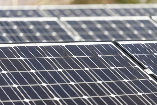 Photovoltaic panels, alternative renewable energy - close up of solar battery panels