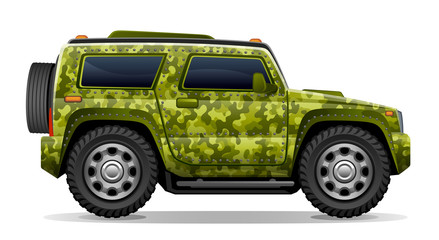 Camouflage car on a white background