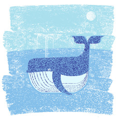 Fototapeta premium Whale and sea. Vector abstract illustration of sea landscape