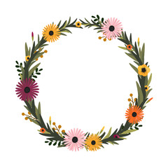 Vector flower wreath. Floral frame for greeting, invitation, wedding cards design.