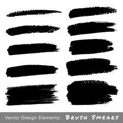 Set of Hand Drawn Grunge Brush Smears. Vector illustration