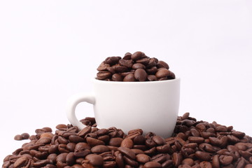 coffee bean with coffee cup isolated on white