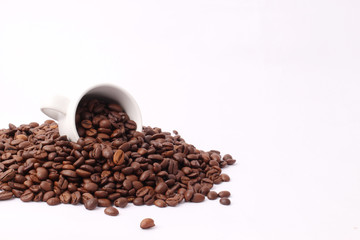 coffee bean with coffee cup isolated on white