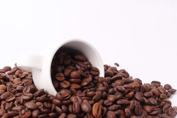 coffee bean with coffee cup isolated on white