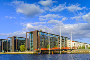 Fototapeta na wymiar Denmark - Zealand region - Copenhagen - panoramic view of the contemporary architecture and water canals of the Christianshavn district