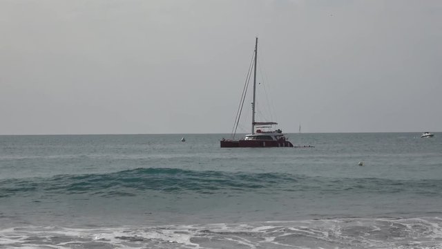 Arguineguin Gran Canaria Spain: Catamaran sailing boat floating on ocean