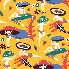 Vector seamless background pattern with abstract natural fashion girl