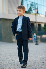 Man in classic dark blue business suit 