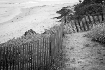 Black and White of Fence on Beach.  Ventura, California.