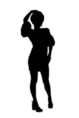 Silhouette of a slim, tall girl on a white background