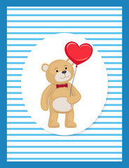 Soft Teddy with heart shaped balloon in Paw Vector