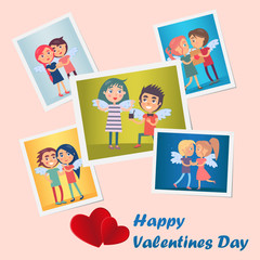 Set of Bright Cute Happy Valentines Day Postcards