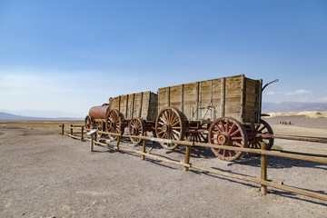Twenty Mule Team Canyon, Death Valley, California. Teams of eighteen mules and two horses attached to large wagons carried borax out of Death Valley from 1883 to 1889