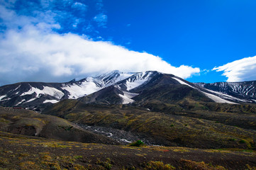 Volcanic landscape. Avachinsky Volcano - active volcano of Kamchatka Peninsula. Russia, Far East.