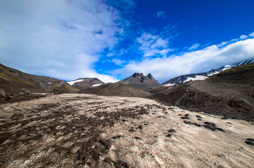 Volcanic landscape. Avachinsky Volcano - active volcano of Kamchatka Peninsula. Russia, Far East.