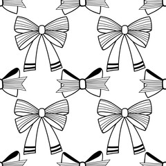 Bows. Black and white illustration, seamless pattern for coloring pages. Decorative and festive background.