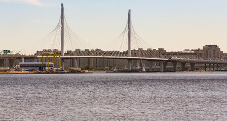 Fototapeta na wymiar The cable-stayed bridge of the motorway.