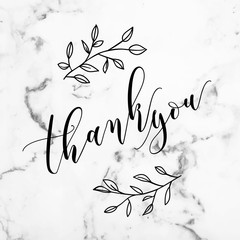Thank you phrase graphic wreath on marble effect background