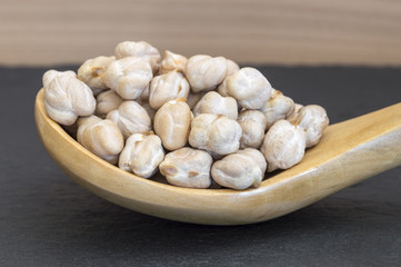 grains of chickpeas in a spoon