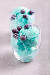 Blue ice cream scoops served