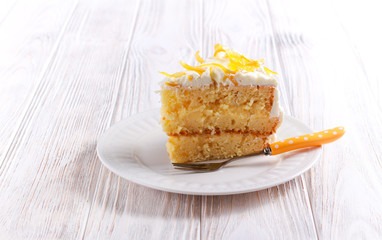 Tender lemon cake with candid lemon