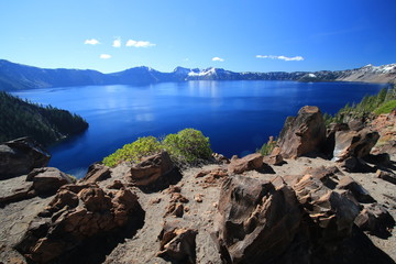 panoramic view on crater lake, oregon, united states