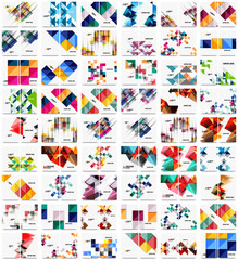 Mega collection of 100 business annual report brochure templates, A4 size covers created with geometric modern patterns - squares, lines, triangles, waves - obrazy, fototapety, plakaty