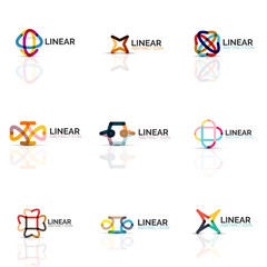 Set of abstract flower or star minimalistic linear icons, thin line geometric flat symbols for business icon design, abstract buttons or emblems